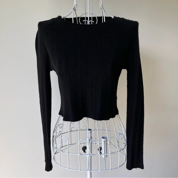 HOUSE OF HARLOW 1960 Black Crop Rib Top viscose blend Long Sleeve black M - Picture 1 of 8